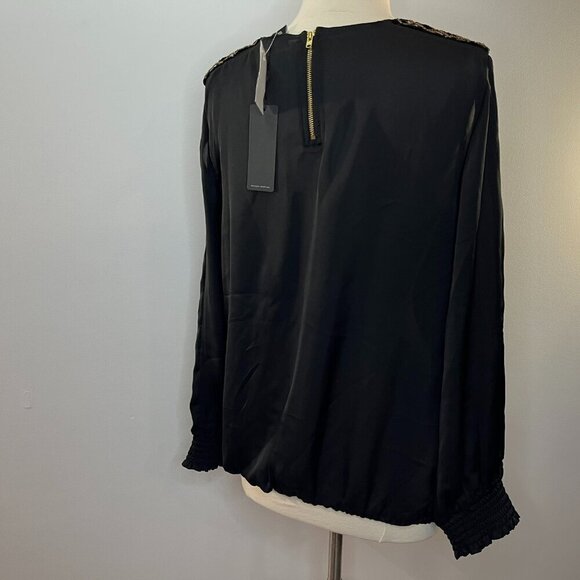 MERCER & MADISON Women's Black Embellished Open Shoulder Blouse - Size Large NWT - Picture 4 of 4